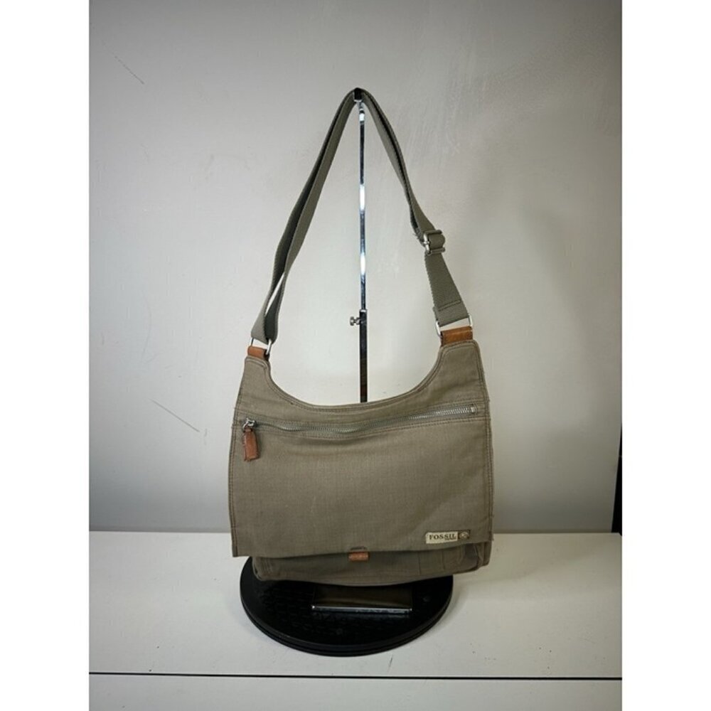 Fossil Vintage Fabric Handbag Multicolor Canvas Pockets Crossbody Shoulder Bag